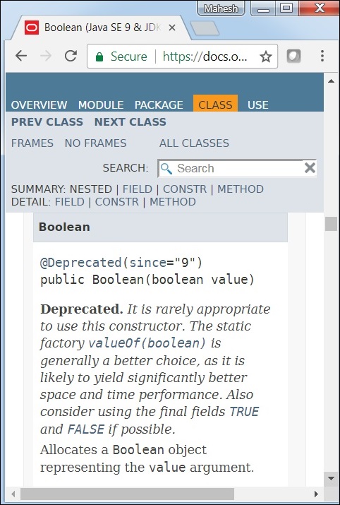 布尔类javadoc