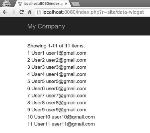 ListView小部件示例输出